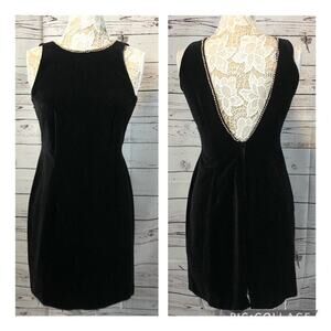 1980's Samantha black vintage velvet dress w/ rhinestones medium